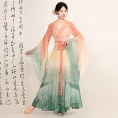 古典的なダンスの大きい袖のシャツのガーゼの服のふわふわしている仙気の中国風のダンスの服の女性の韻のグラデーション色の演出の服のスーツ