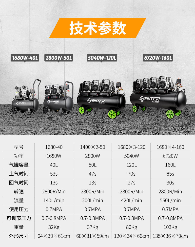 Shengster oil-free air compressor Bass portable air pump 220V professional woodworking decoration air compressor small
