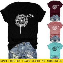 蒲公英印花短袖上衣 外贸外贸大码外贸时尚休闲T恤女一件代发