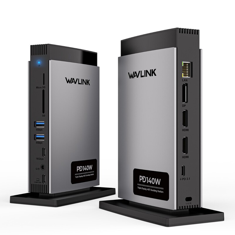Wavlink 3-Monitor Dual 8K Hdmi+8K Display Ports 11-in-1 Docking Station with Pd140W Charging