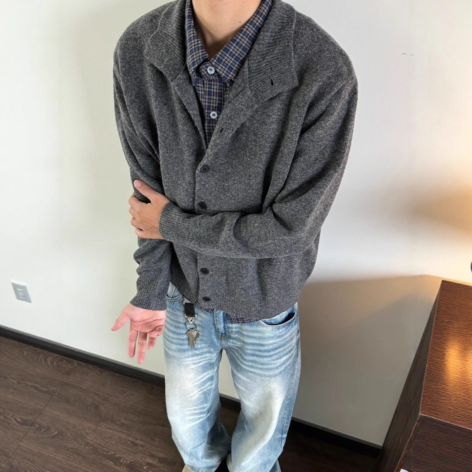 Brown Old Money Style Half Turtleneck Button Cardigan Knitwear Men's Autumn and Winter Cleanfit American Knitwear Jacket