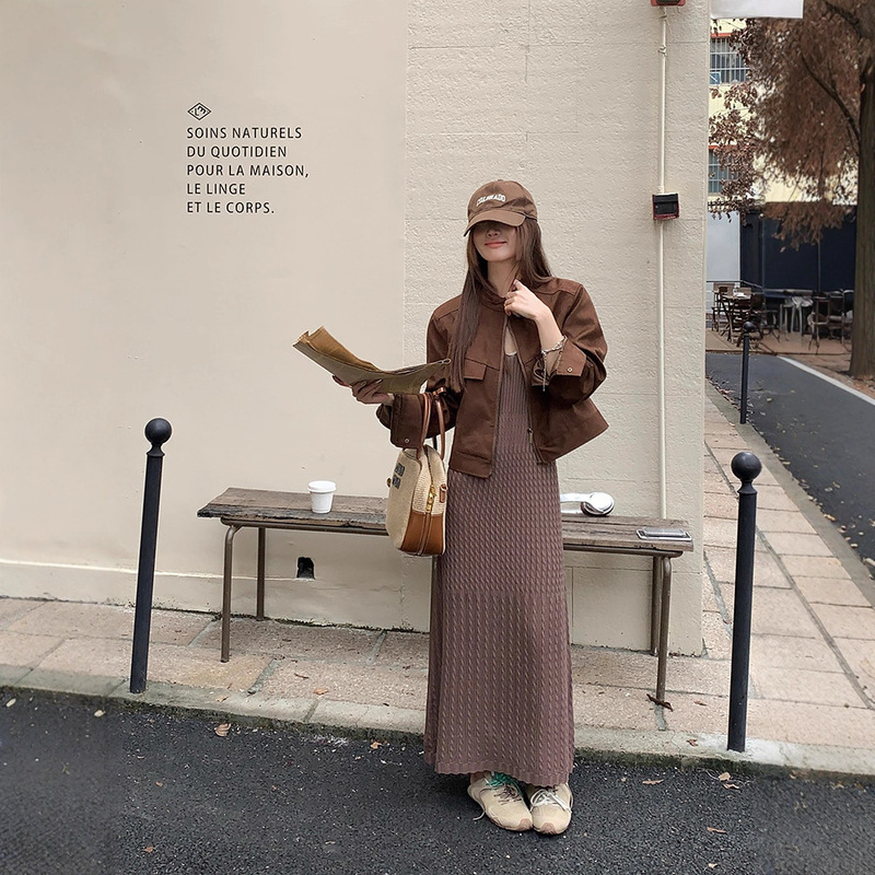 乌77美拉德咖色麂皮绒圆领外套女甜酷风机车服短款小个子夹克上衣|undefined