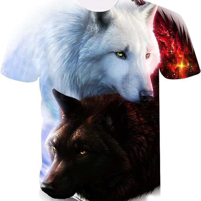 动物狼/猫T恤衫欧美 潮流上衣 3D数码印花男女休闲圆领短袖T恤