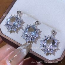 天然白水晶吊坠项链戴妃款S925银镶嵌简约高级钻石彩宝挂件批发