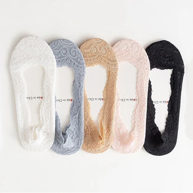 Summer Thin Breathable Lace Boat Socks Invisible New Silicone Non-Slip Socks No-Slip Shallow Mouth Ice Silk