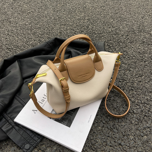 Fashionable high-end women's bag 2024 new leather texture contrasting color portable dumpling bag live broadcast versatile shoulder crossbody bag