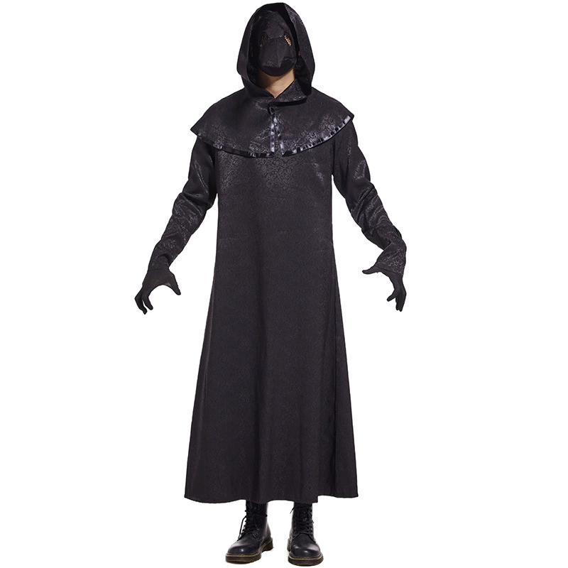 Halloween Medieval Costume Crow Doctor Dark Dungeon Hero Robe Plague Mouth Mask Performance Cos Costume