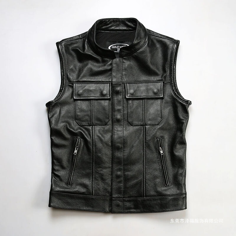 Club Harley Vest Sons of Chaos Genuine Leather Vest for Men Plus Size First Layer Cowhide Motorcycle Vest