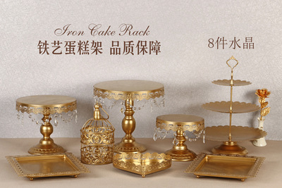 Decoración de mesa de postres de boda de oro, estante de pastel europeo, propósitos de boda, bandeja de pastel de encaje, estante de refrigerio de hierro forjado, 12 juegos