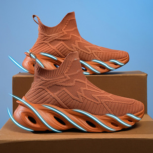 Men's shoes autumn new breathable fly knitted mesh casual thick-soled couple socks shoes slip-on youth sports shoes