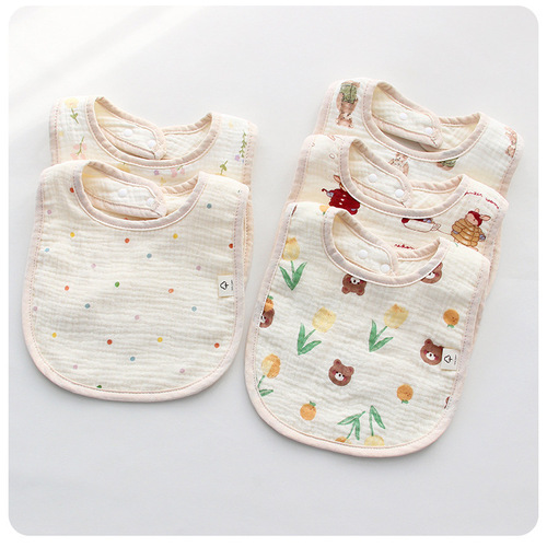 Six-layer cotton gauze U-shaped bib children's saliva napkin baby eating bib baby anti-vomiting milk napkin back-button bib