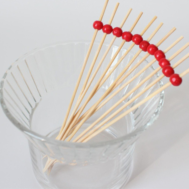 Pequeñas cuentas Rojas desechables palo de fruta 100 unids/pack 12cm mini varilla blanca cuentas de arroz bambú palo cadena venta directa de fábrica al por mayor