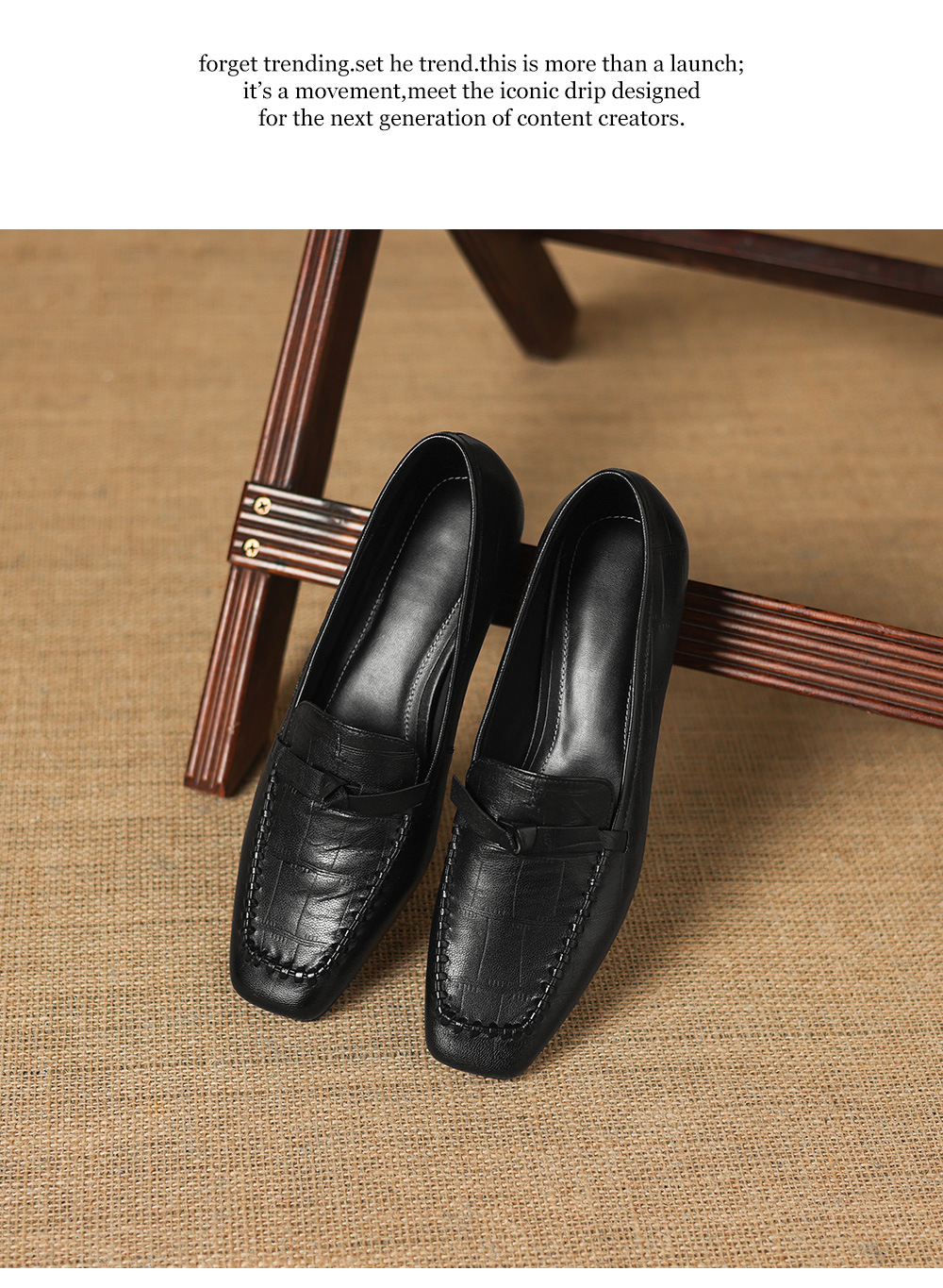 Giày lười nữ da cừu gót thấp 3 cm, mũi tròn dệt vintage, cổ sâu — đen chi tiết 19