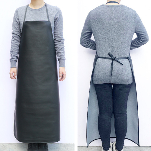 Waterproof and oil-proof leather apron for men and women white kitchen restaurant anti-fouling work clothes aquatic long thickened PU apron