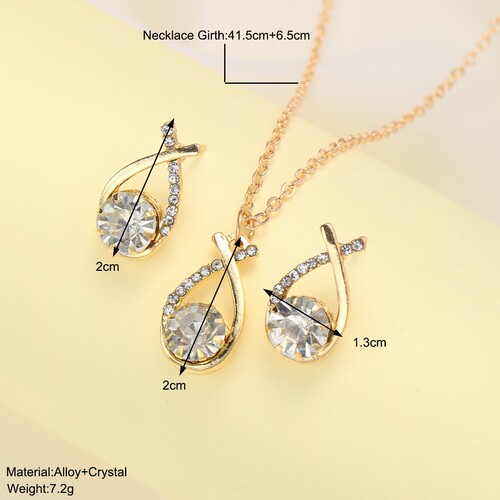 Elegant and Fashionable Diamond-Encrusted Cross CZ Waterdrop Pendant Earrings and Necklace Set for Women, Bestselling in Europe and America