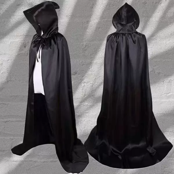 Halloween Costume Satin Cape Death Cloak Vampire Robe Party Costume Adult and Children's Black Cape