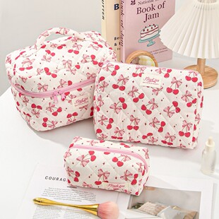 Berger Bag Simple Fresh Cherry Bow Cosmetic Bag Large Capacity Multi-functional Storage Bag for Cross-border