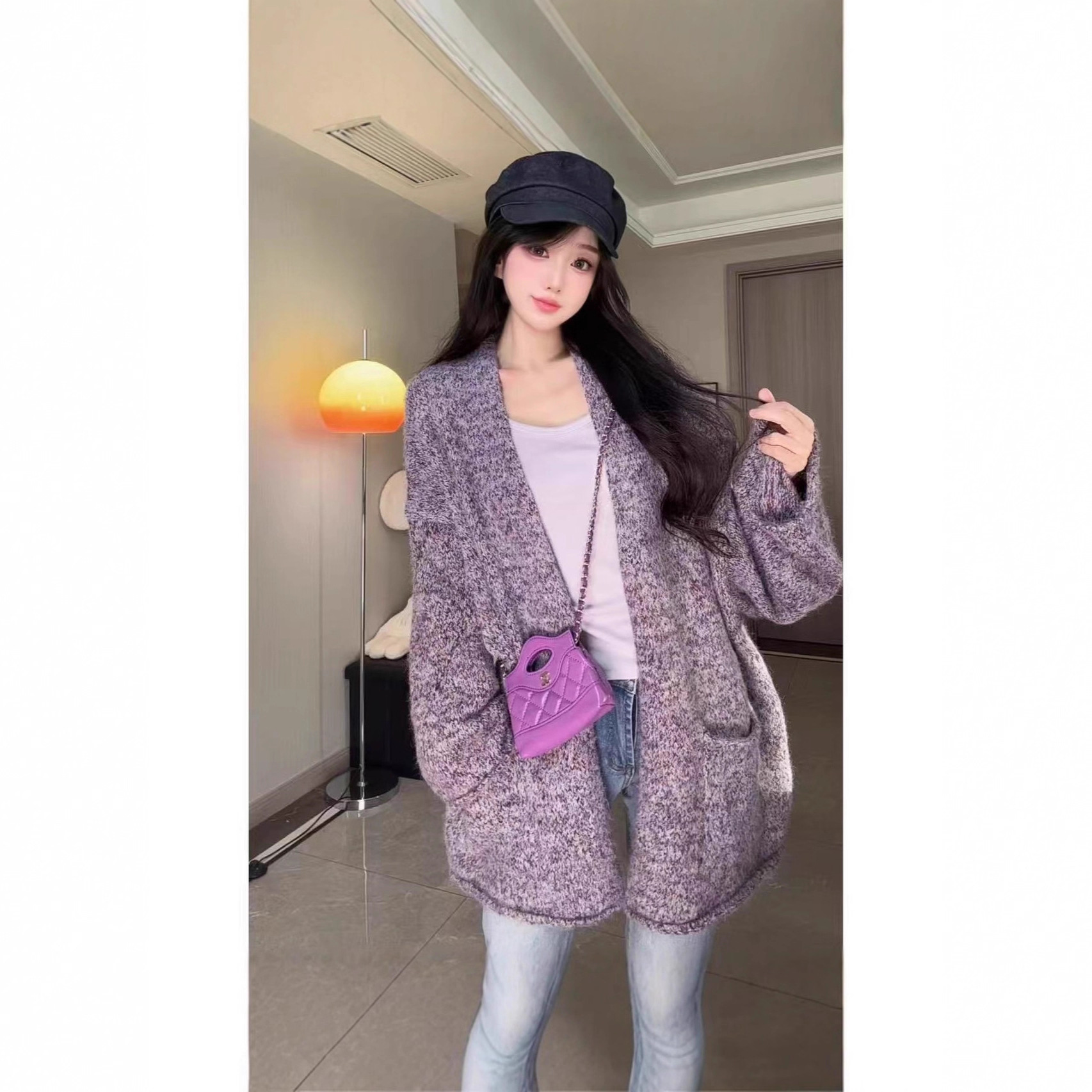 Lazy Style Loose Slimming Simple Soft Cardigan Sweater Outerwear 2025 New Autumn High-End Tweed Wool