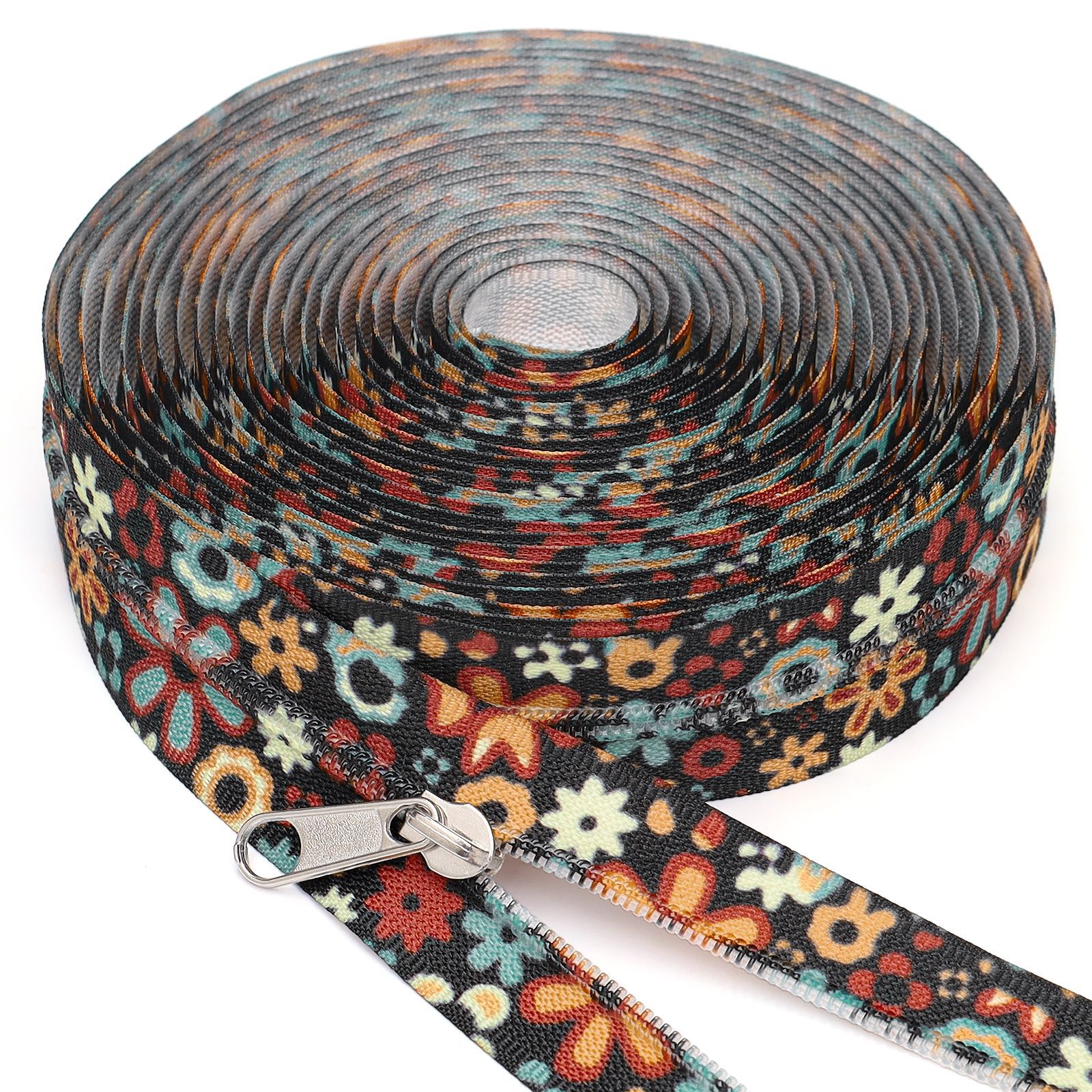 3号尼龙花卉插画箱包拉链  4.5米+10个银色长牌头+止口配件 =1包