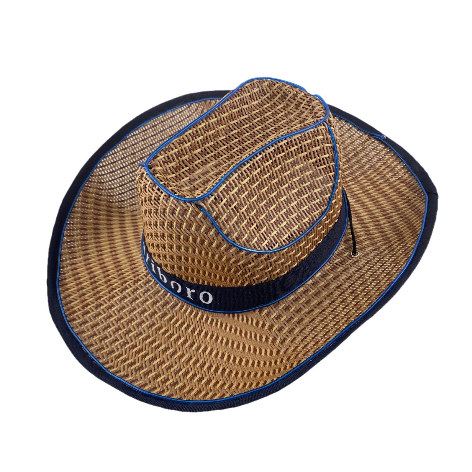 #614-1 3V无线款-草帽发光牛仔帽翘沿藏青 深蓝色