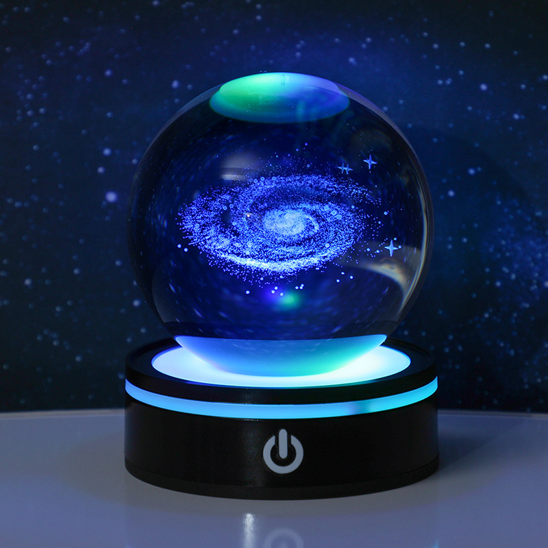 跨境发光银河系星空水晶球小夜灯触摸电池底座创意学生生日礼物|undefined