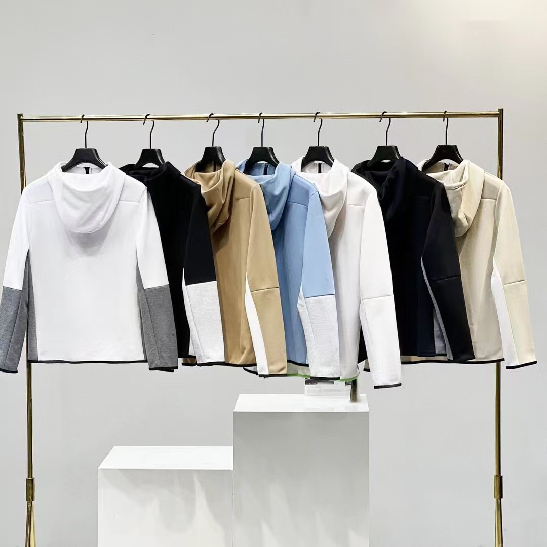 Camiseta con cremallera encapuchada transfronteriza para hombres primavera y otoño nueva chaqueta casual de ropa deportiva, pantalones de pies pequeños, dos piezas