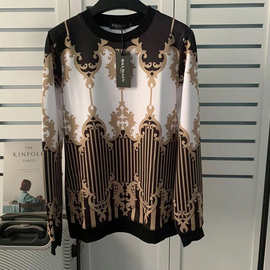 新款巴尔曼数码印花条纹金黑白套头卫衣Iins情侣款