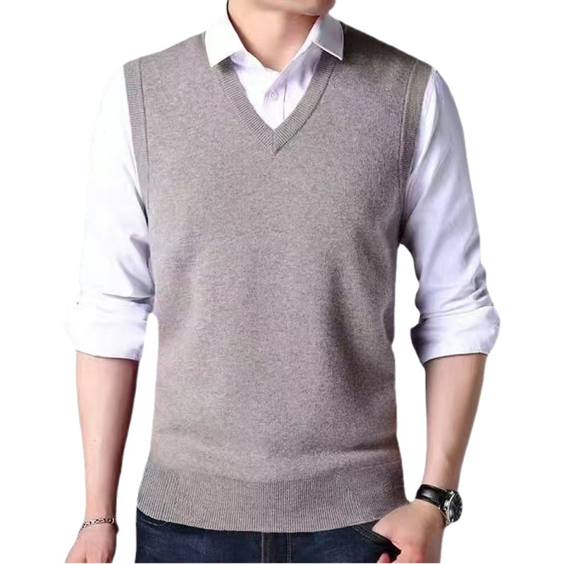 V-Neck New Middle-Aged Wool Vest Gentleman Men's Pullover Knitted Vest Business Knitted Knitwear Sleeveless Men