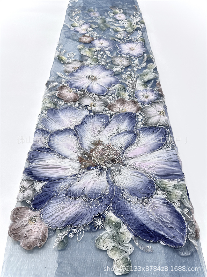 Fabricantes de nueva industria pesada Gaoding gran placa de flores con tela bordada al por mayor vestido de boda cena tela de ropa
