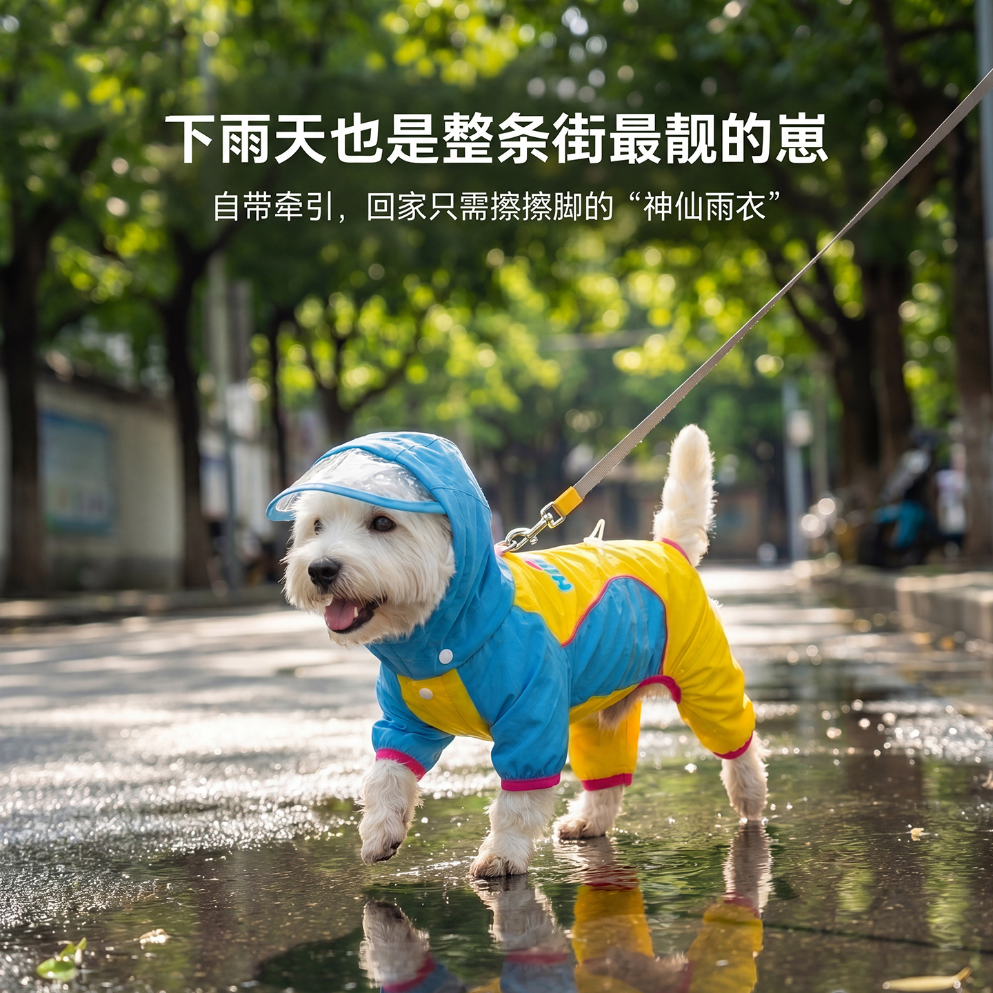Cuatro temporadas nuevas chaquetas de lluvia para perros de tamaño medio y pequeño para profundizar el borde de la sombrera para salir ropa de perro a prueba de lluvia ropa de mascotas image 1