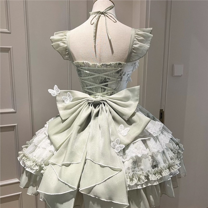 花期之约白绿蝴蝶夏日感超仙礼服小清新公主少女生日短裙Lolita|undefined