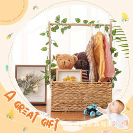 水葫芦草编收纳篮新生儿礼物包装盒儿童玩具收纳筐挂衣架储物盒