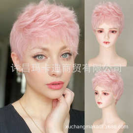 欧美假发女士粉色短发全头套 Pixie wigs 男女同款时尚俏丽短假发
