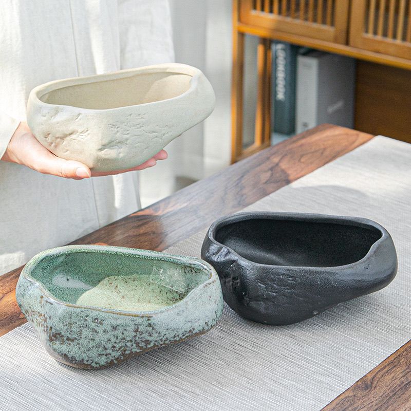 Non-Porous Ceramic Flower Pots, Indoor Home Plant Pots, Stoneware Hydroponic Pots, Copper Coins, Green Radish Succulent Pots