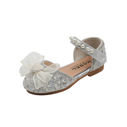 2024 Autumn New Girls Princess Girls Small, Medium and Large Children Pearl Princess Single Shoes Leather Shoes