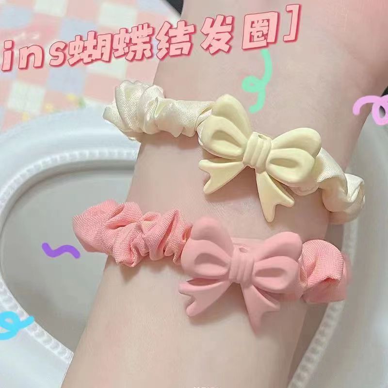 かわいい蝶結びのシュシュの少女の心のクリームの髪のひもの小さい皮の筋の甘い小さい皮のカバーの女性のネットの赤いinsの風のシュシュ|undefined