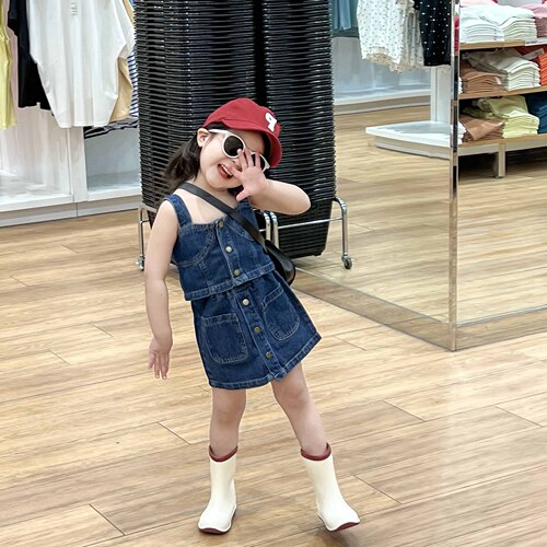 Girls denim suit summer children's vest + skirt two-piece set 3-8 years old children's clothing one piece drop shipping