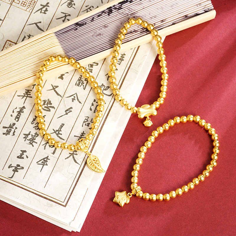 Brazalete de oro de arena vietnamita de mares estriados, cuentas de estrellas, huesos, pulseras de hojas, lujo ligero, joyas no se desvanecen.