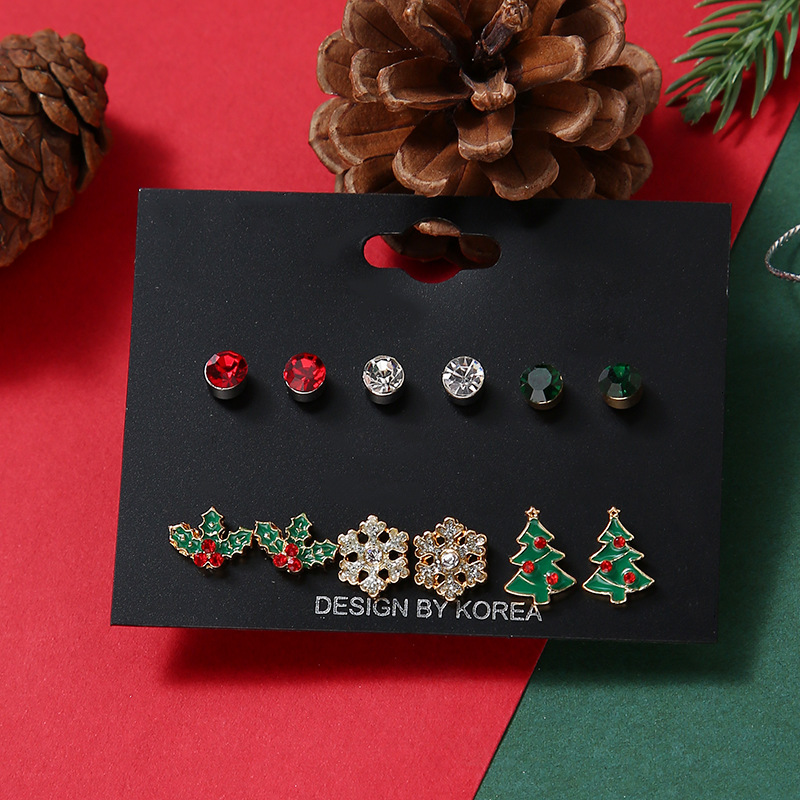 Mignon Sapin De Noël Flocon De Neige Alliage Placage Incruster Strass Boucles D'oreilles 1 Jeu display picture 2