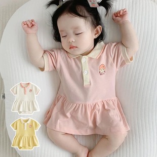 Baby Romper Dress Super Cute Summer Outfit Stylish Thin Crawling Suit Triangle Romper Short-Sleeve Polo Dress for Baby Girls
