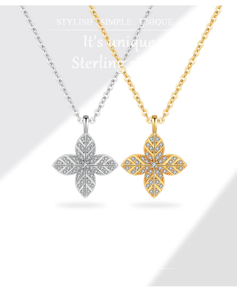 5g Weight 925 Sterling Silver Rhinestones Plating Floral Pendant Necklace