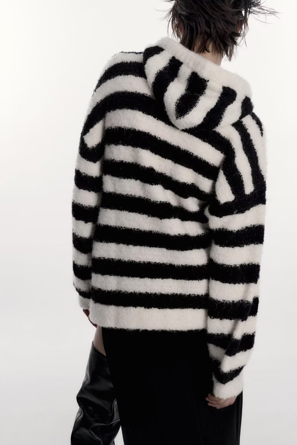 loose long sleeve hooded striped knitted sweater NSAM139676