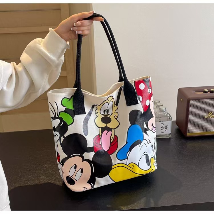 Cross-Border Mickey Canvas Bag for Women, Large Capacity Bag, 2025 New Cute Cartoon Handbag, Single Compartment Tote Bag