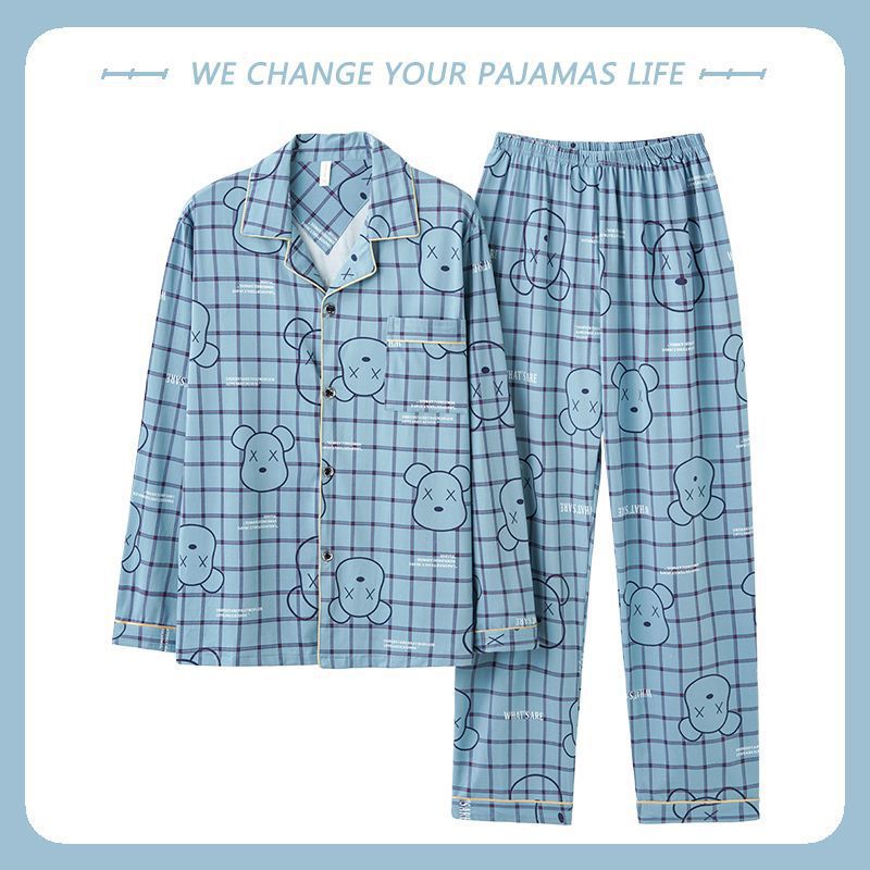 Pijamas de hombre primavera y otoño 100% algodón pantalones de manga larga delgada juventud más tamaño traje de verano homewear