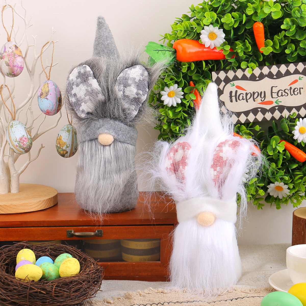 El amor de Hong Kong 2025 nueva decoración transfronteriza de Pascua pequeño regalo muñeca sin cara fabricante de conejos de Pascua