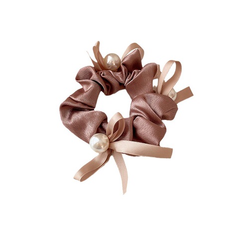 Japanese and Korean ins style geometric pleated pearl bow large intestine hair tie simple fashionable commuting temperament versatile hair accessories