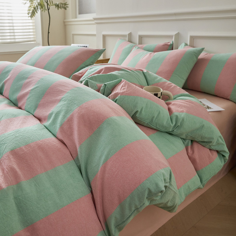 Nuevo estilo nórdico cama de algodón puro traje de cuatro piezas sábanas de algodón lavado de algodón edredón conjunto de dormitorio de tres piezas 2025 nuevo