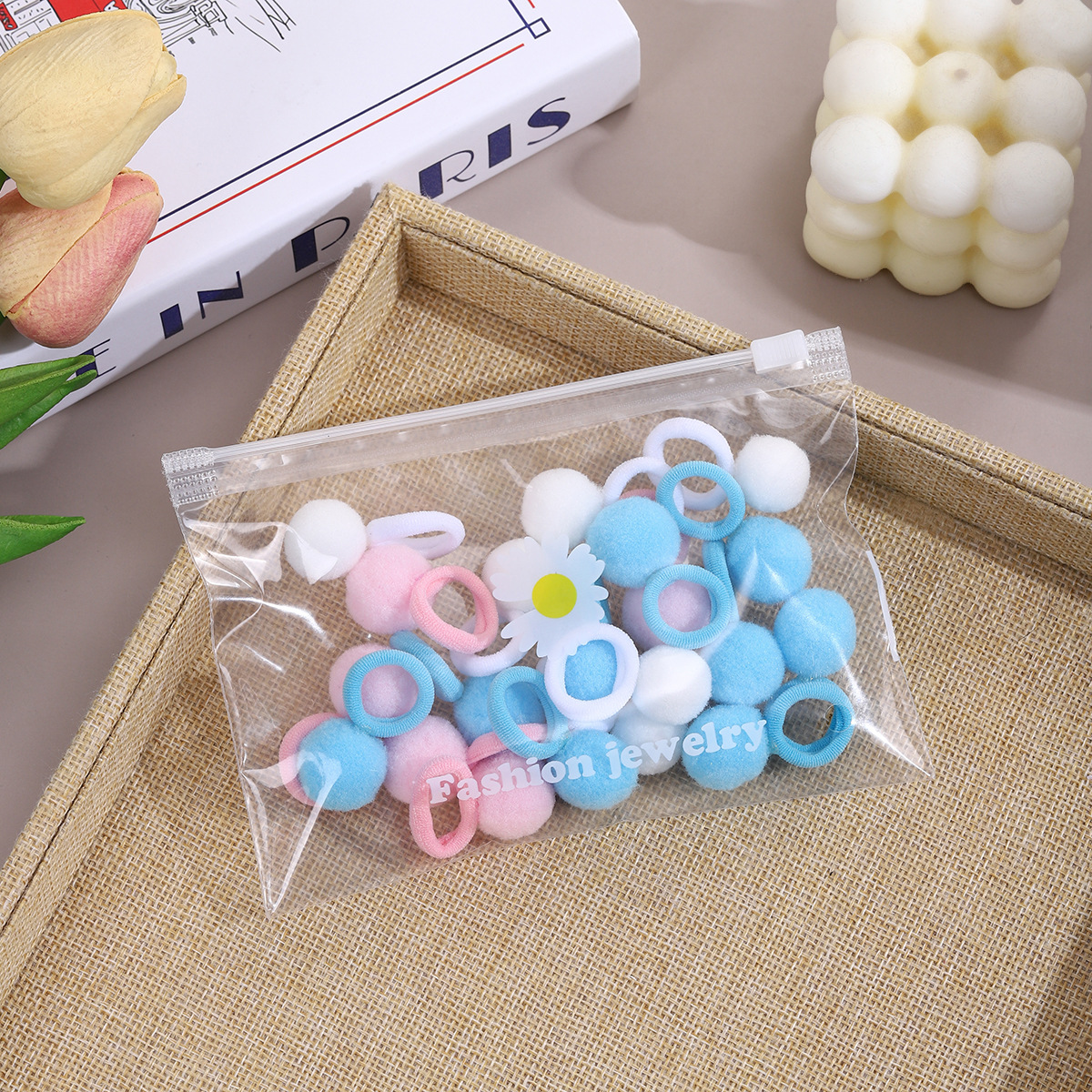 Juego de cuerda para el cabello de bola de color caramelo para niños, bolsa de estilo dulce para bebés, mini cuerda para la cabeza de alta elasticidad, banda de goma, accesorios para el cabello
