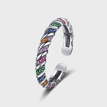 s925纯银新款潮个性彩色条纹戒指女简约复古做旧工艺泰银戒指指环