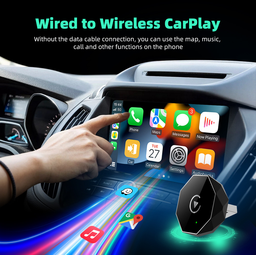 Car Onboard Interconnect Box Support Wireless CarPlay 2-in-1 Plug and Play Adapter
